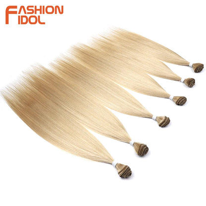 FASHION IDOL 20 22 24 inches 300g/6pcs Yaki Straight Hair Weaving Synthetic Fake Hair Bundles Ombre Blonde Salon Hair Extensions