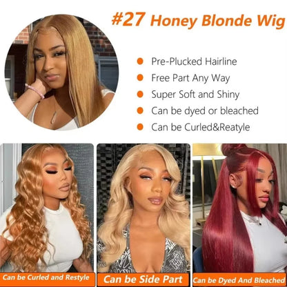 27 Honey Blonde Wig Straight Human Hair Wigs 100% Colored 13X6 Hd Lace Frontal Wig Brazilian Wigs Original 3036 Inch 250 Density
