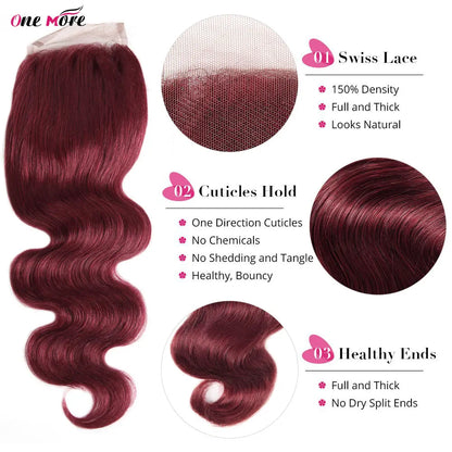 5x5 Closure With Bundles 99J Burgundy Body Wave Bundles