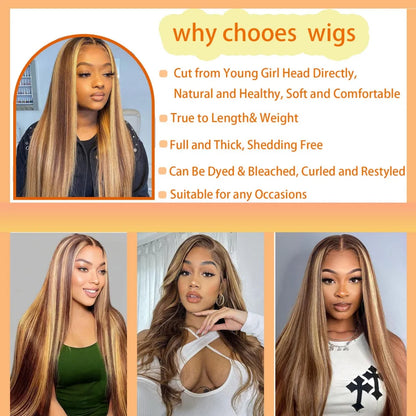 Highlight Human Hair 100% 13X6 Hd Lace Frontal Wig