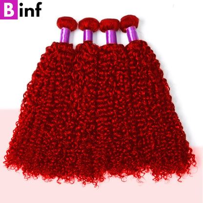Red Bundles With Closure Brazilian #99J Burgundy Curly Hair Bundles
