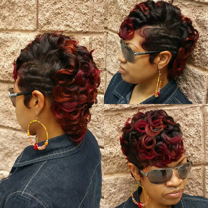 Short Synthetic Black and Burgundy Wig