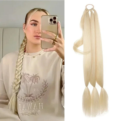 30 Inch Braided Ponytail with Rubber Synthetic DIY Blonde Braids False Hair Ponytail for Women Long Braid Horse Tail \;]'/.