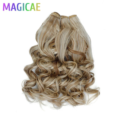 Megaicae 16Inches 120Grams Loose Deep Jerry Curly Ombre Brown 4# Piano Blond 27/613 SP12/16/613 High Bio Temperature Synthetic