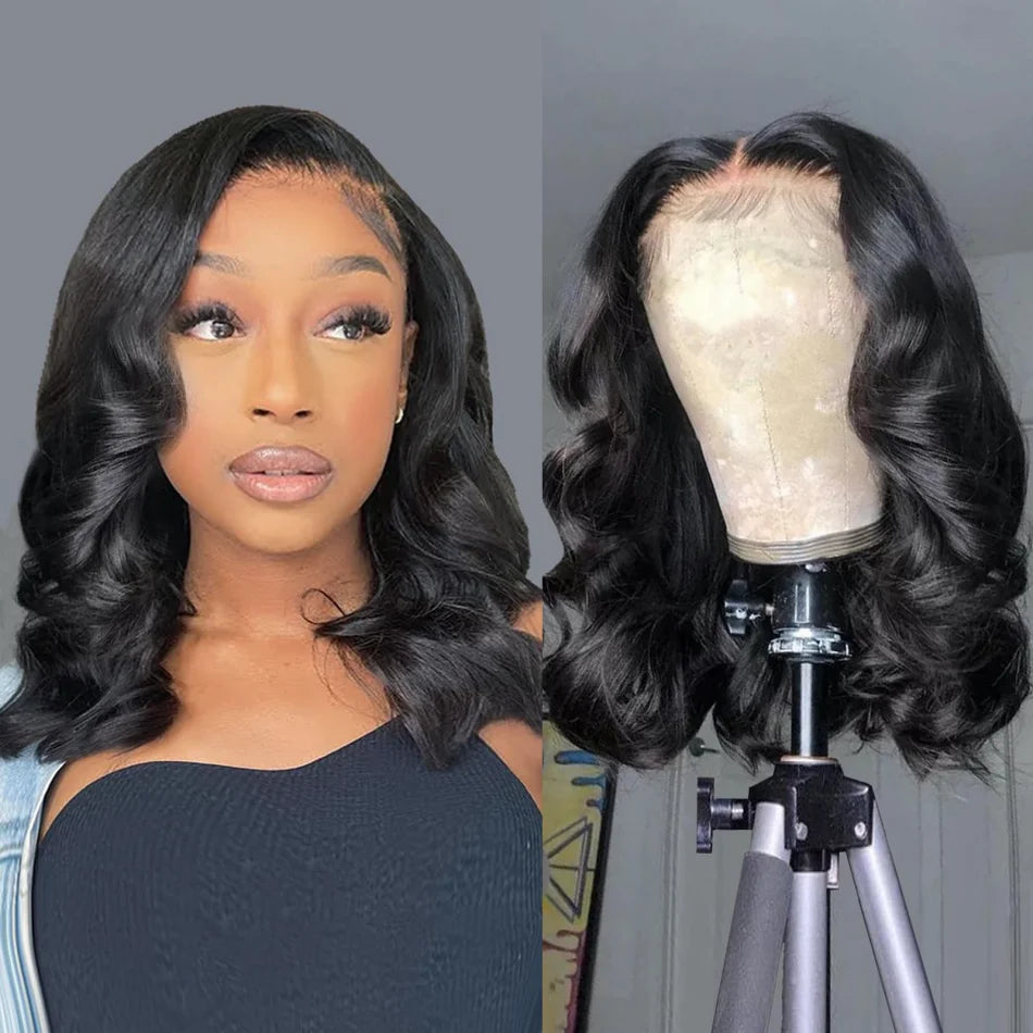 100% Human Hair Wig Short Bob Curly Deep Wave Glueless 5X5 Hd Lace Closure Wig 13X6 Lace Frontal Wig Ready To Wear Natural Black