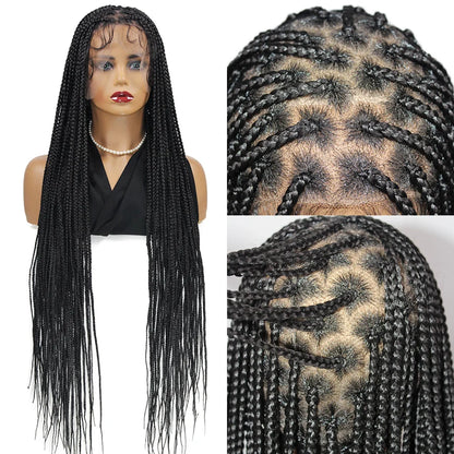 36Inch Knotless Box Braided Wigs Synthetic Full Lace