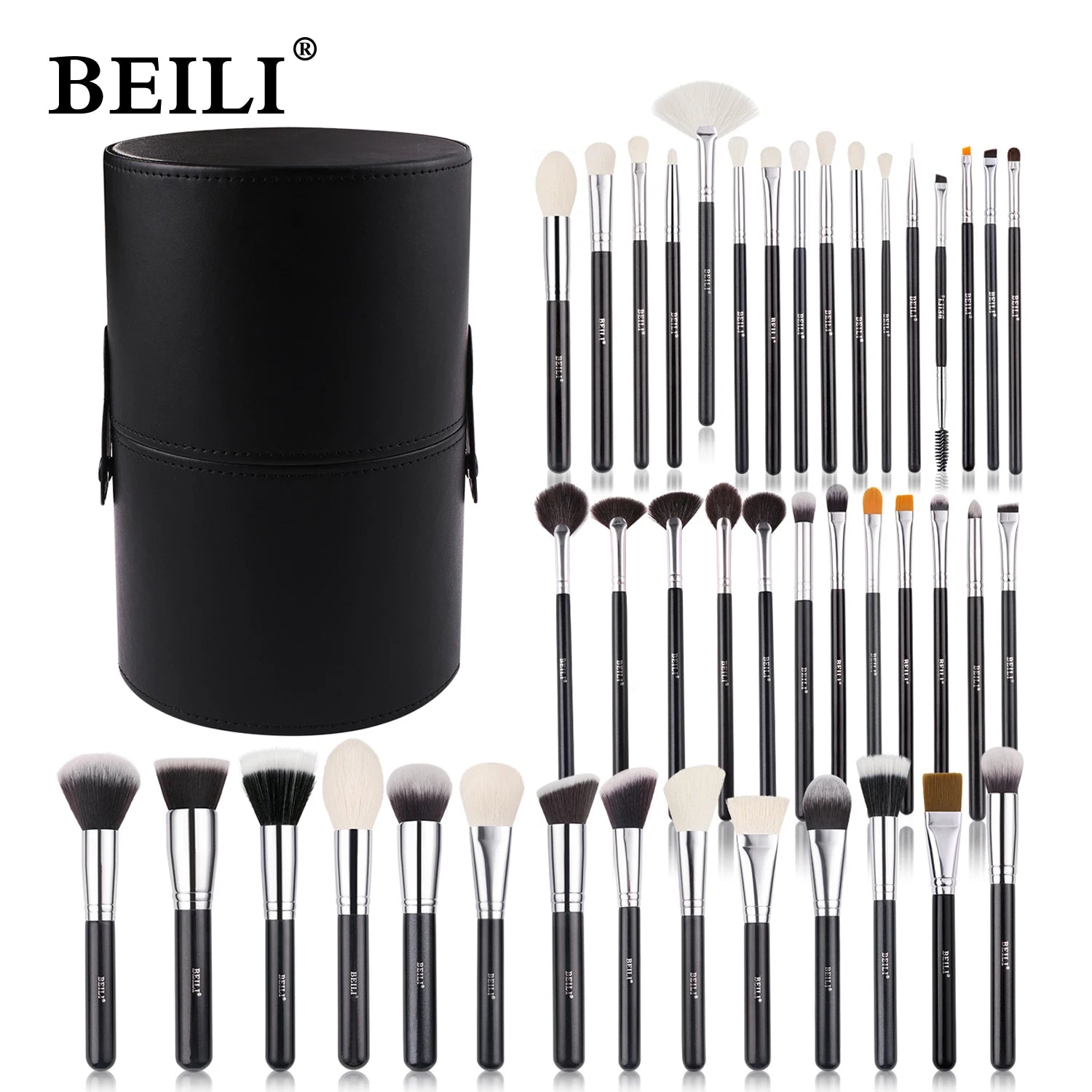 BEILI 30-42 Pcs Professional Black Makeup Brush Set With Holder Foundation Blush Eyeshadow Blending Kabuki Brushes Beauty Tools