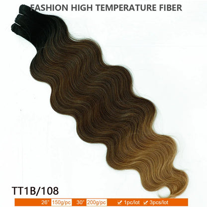 30Inches Ombre Blond T1B/27# 200g Body Wave Brown 12# M816 Highlight P27/613 White 58# Bio Protein Synthetic Hair Weave Bundles