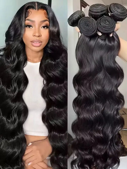 Body Wave Bundles Human Hair Natural Black Color Body Wave Bundle 30 32 34 Inch Grade 12A Brazilian Virgin Remy Hair 3 Bundles