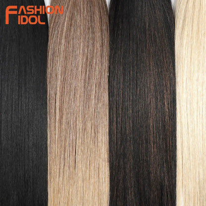 FASHION IDOL 20 22 24 inches 300g/6pcs Yaki Straight Hair Weaving Synthetic Fake Hair Bundles Ombre Blonde Salon Hair Extensions