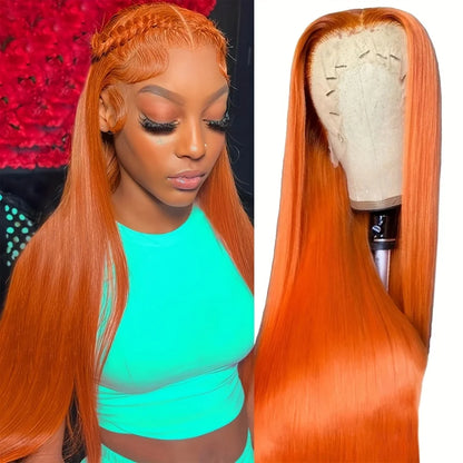 350 Ginger Colored 13X6 Hd Transparent Lace Frontal Wig 30 Inch Straight Brazilian Orange Lace Front Wig Human Hair 250 Density
