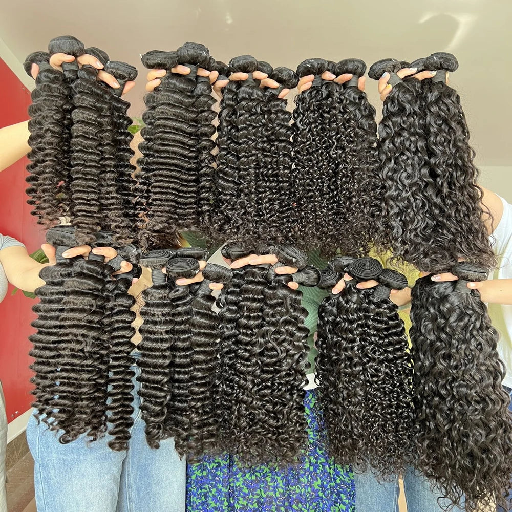 Deep Curly Human Hair Bundles 12A Grade Brazilian 100% Human Hair Curly Natural Black Color For Women 100 Gram