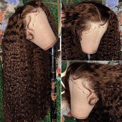 Deep Wave Chocolate Brown Human Hair Wig 13X6 Hd Lace Frontal Wig Brazilian Colored Curly Lace Front Wig Preplucked Pre Bleached