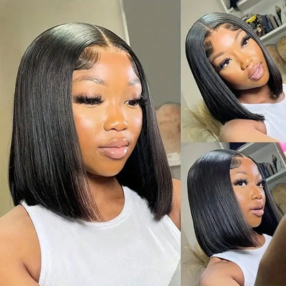 13x4 Straight HD Glueless Bob Human Hair Wig 250% Density Black Color Brazilian Human Hair Wig