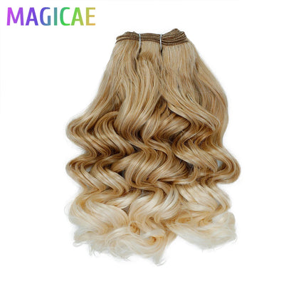 Megaicae 16Inches 120Grams Loose Deep Jerry Curly Ombre Brown 4# Piano Blond 27/613 SP12/16/613 High Bio Temperature Synthetic