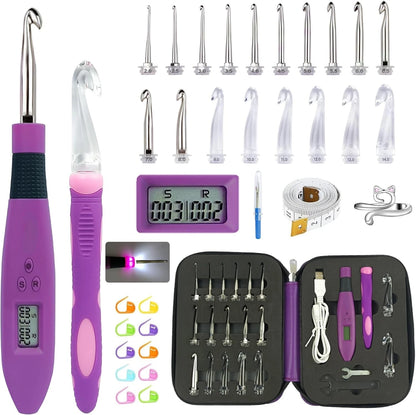 24pcs Lighted Crochet Hook Set with Counter