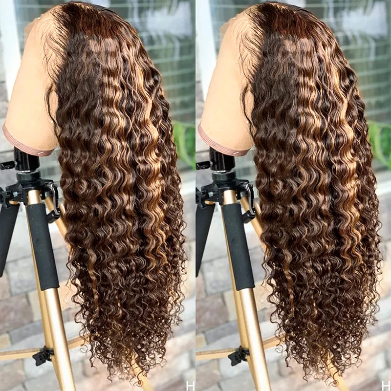 Ishow Highlight Wig Deep Wave Wig Honey Blonde HD Lace Wig 4X4 Lace Closure Wig