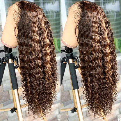 Ishow Highlight Wig Deep Wave Wig Honey Blonde HD Lace Wig 4X4 Lace Closure Wig