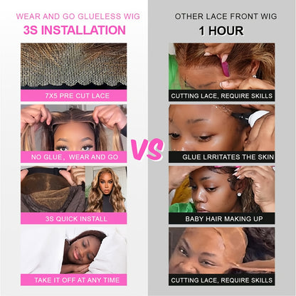 Glueless Human Hair Wig with 7x5 Lace Front - Ombre Highlight #FB30