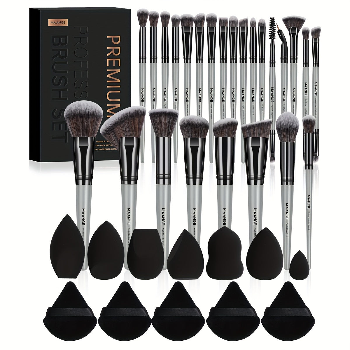 25pcs Professional Makeup Brush Set&7pcs Multi-Functional Beauty Blender&5pcs Dry Use Triangle Powder Puff, Blush Brush, Makeup Tools With Soft Fiber For Easy Carrying, Foundation Brush, Eye Shadow Brush, Eyebrow Brush, Brush