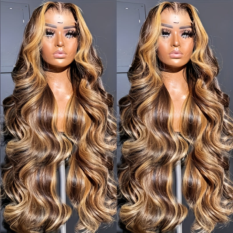 You Been to the Salon - Honey Blonde/Brown Ombre Body Wave/ Straight Hair with 13x6x1 T-Lace, Pre Plucked & Bleached, Invisible Knots (P4/27 Color Match)