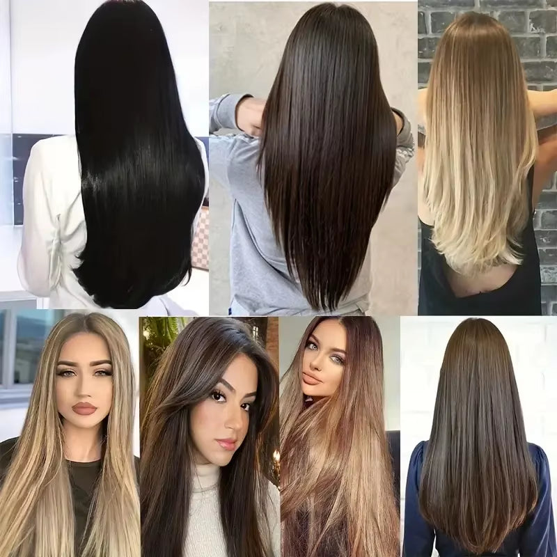Synthetic 6Pcs/Set Long Straight Hair Extensions Ultra-Invisible Full Head Clip in Hair Extensions 24Inch for Women Daily Wear