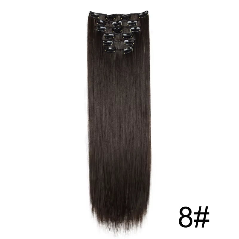 Synthetic 6Pcs/Set Long Straight Hair Extensions Ultra-Invisible Full Head Clip in Hair Extensions 24Inch for Women Daily Wear
