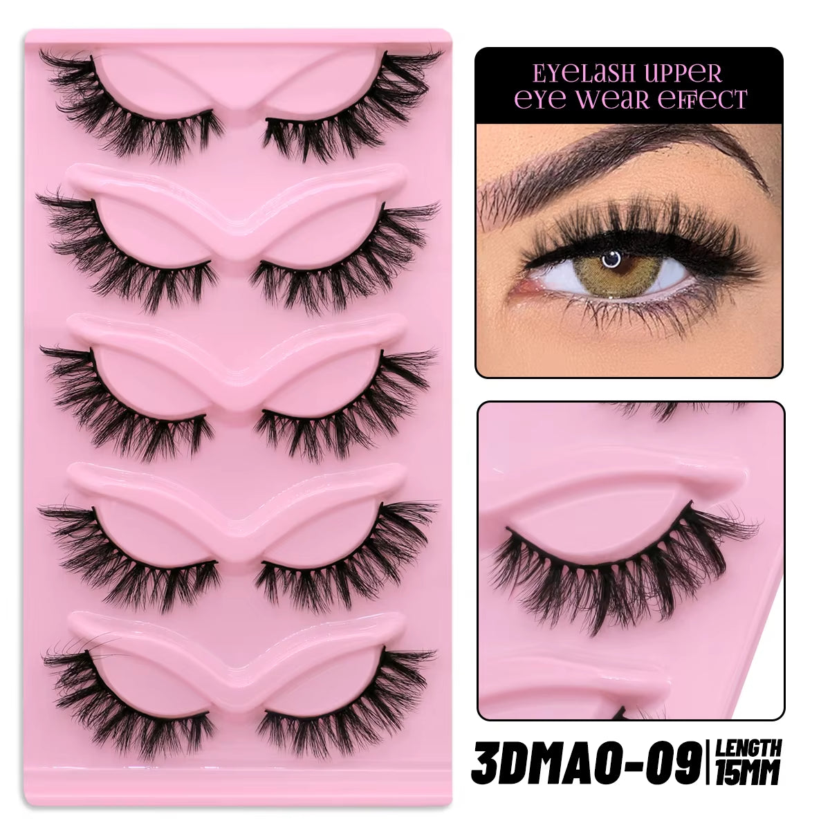 GROINNEYA Cat Eye Lashes Natural Long Clear Band Lashes Winged End Eye Elongated Eyelashes Faux Mink Eyelashes Makeup
