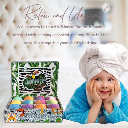 Bath Bombs for Kids with Surprise Inside, 12 Bubble Bath Fizzies with Jungle Animal Toys. Moisturizing, Gentle & Kids Safe, Rainbow Spa Bath Fizz, Birthday Gift Easter Basket Essentials for Boy Girls