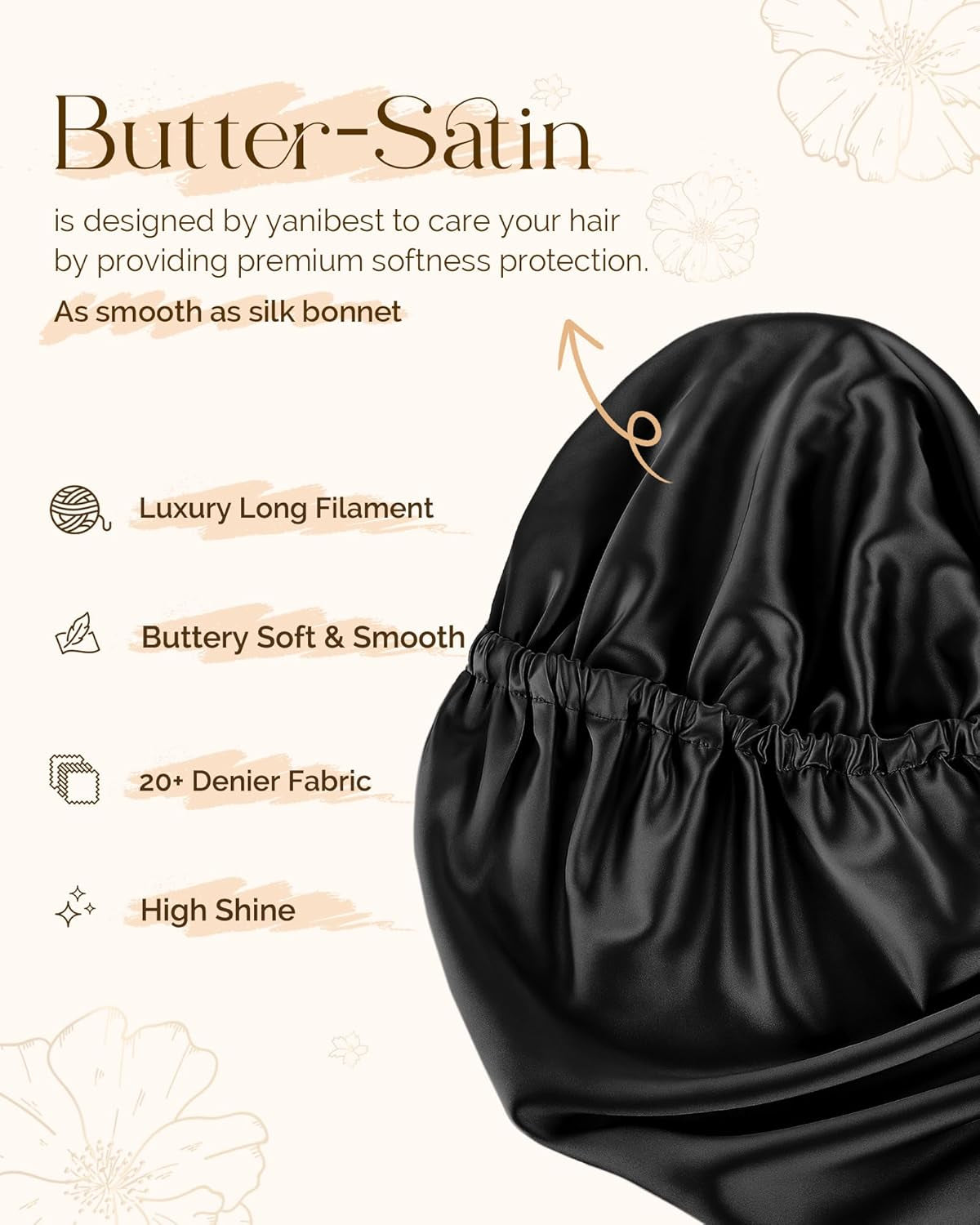 Satin Sleep Bonnet for Natural Hair - Extra Double Layer Long Adjustable Silk Hair Bonnet for Braids, Locs, Curls - Women’S Night Hair Protection Cap
