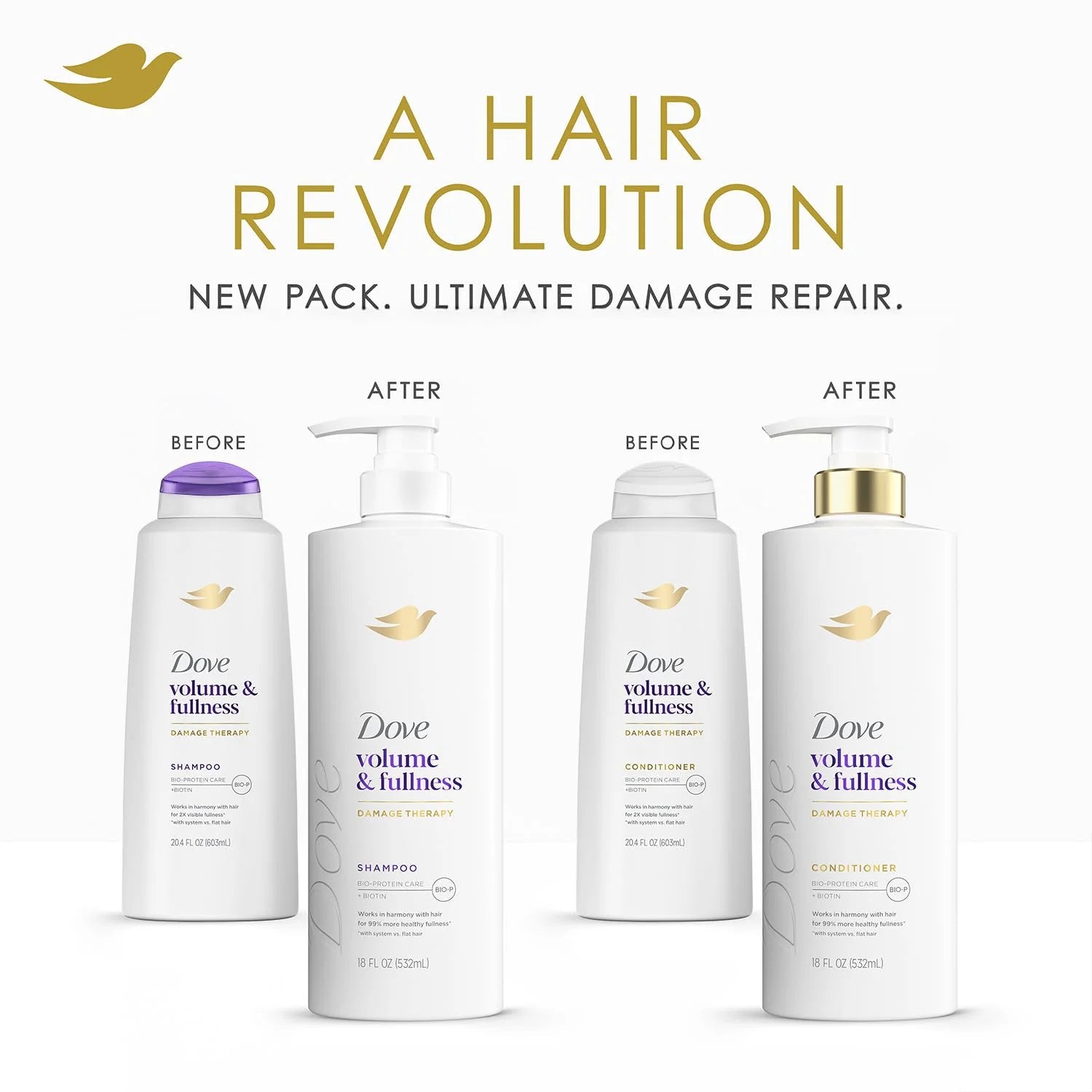 Shampoo and Conditioner Set, Volume & Fullness – Daily Volumizing Hair Care Formula Infused with Collagen, 18 Oz Ea