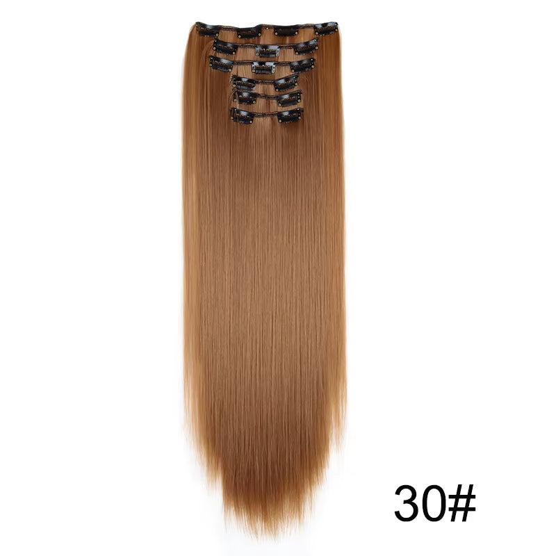 Synthetic 6Pcs/Set Long Straight Hair Extensions Ultra-Invisible Full Head Clip in Hair Extensions 24Inch for Women Daily Wear