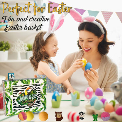 Bath Bombs for Kids with Surprise Inside, 12 Bubble Bath Fizzies with Jungle Animal Toys. Moisturizing, Gentle & Kids Safe, Rainbow Spa Bath Fizz, Birthday Gift Easter Basket Essentials for Boy Girls