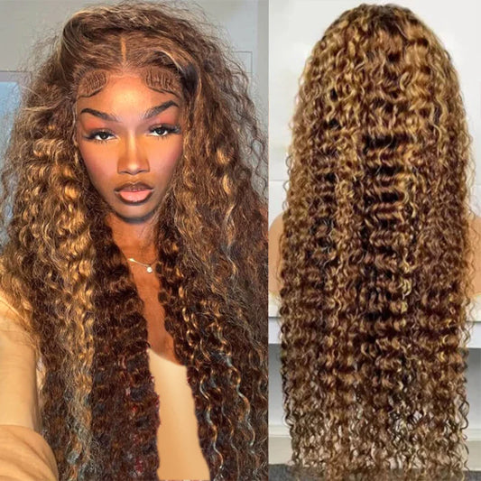 Ishow Highlight Wig Deep Wave Wig Honey Blonde HD Lace Wig 4X4 Lace Closure Wig