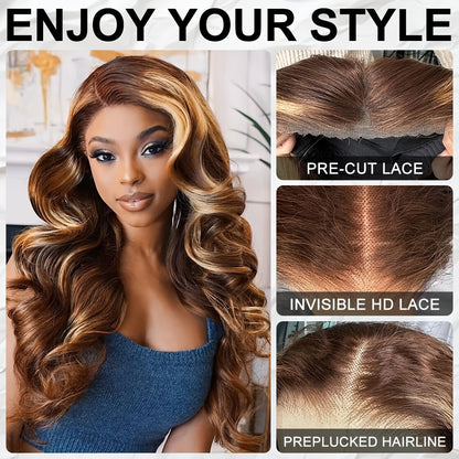 Glueless Human Hair Wig with 7x5 Lace Front - Ombre Highlight #FB30