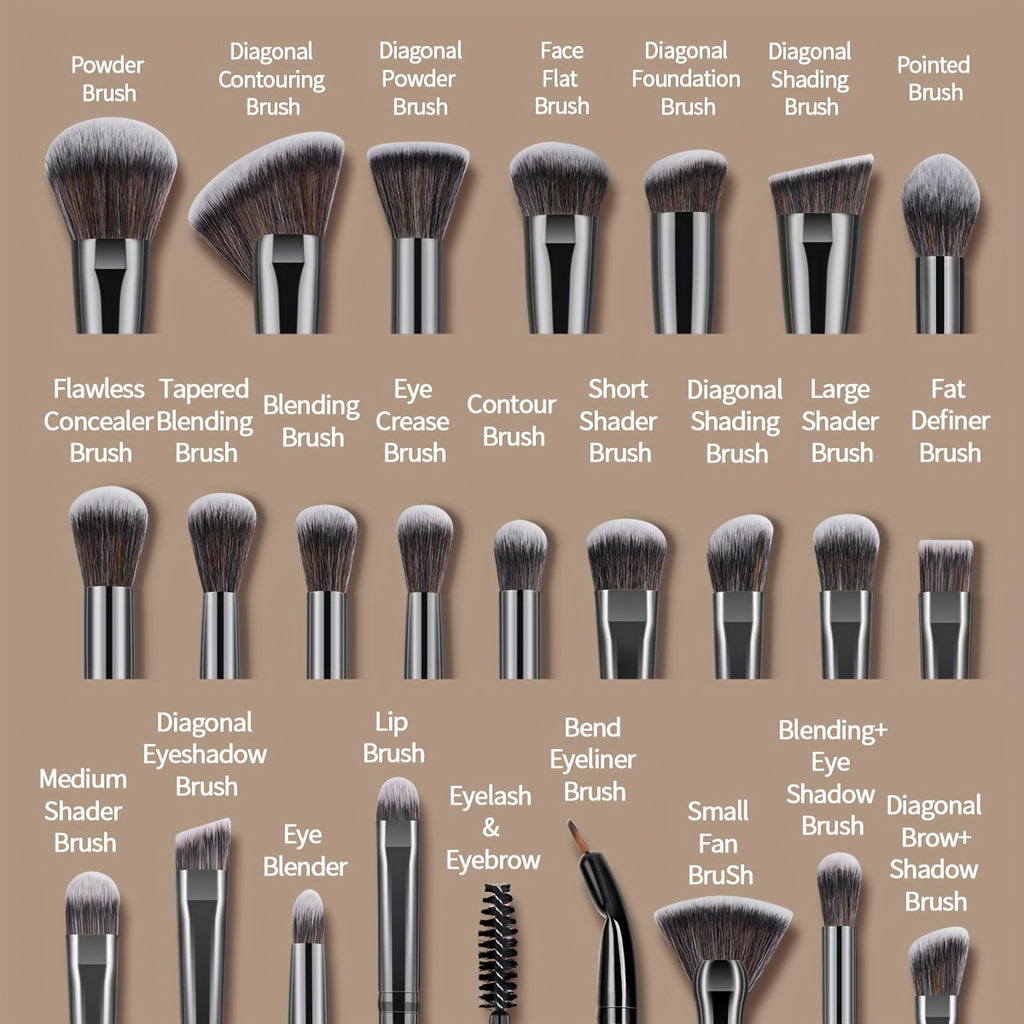 25pcs Professional Makeup Brush Set&7pcs Multi-Functional Beauty Blender&5pcs Dry Use Triangle Powder Puff, Blush Brush, Makeup Tools With Soft Fiber For Easy Carrying, Foundation Brush, Eye Shadow Brush, Eyebrow Brush, Brush