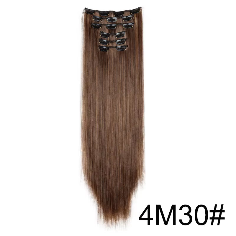 Synthetic 6Pcs/Set Long Straight Hair Extensions Ultra-Invisible Full Head Clip in Hair Extensions 24Inch for Women Daily Wear