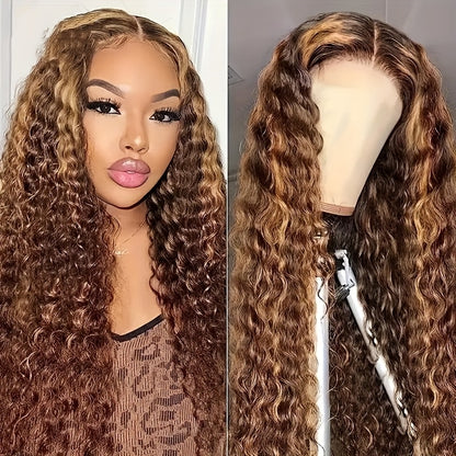 Honey Blonde Ombre Wig P4/27 Highlight Long Deep Wave 28in