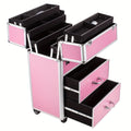 4-tier Lockable Cosmetic Makeup Train Case With Extendable Trays Pink For Beauty Salon