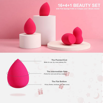 Professional Makeup Brushes Set 16PCS Marble Handle with 4Pcs Sponge Blenders Foundation Brushes Eyeshadow Brush Lip Brush Silicone Face Mask Brush Make up Tool