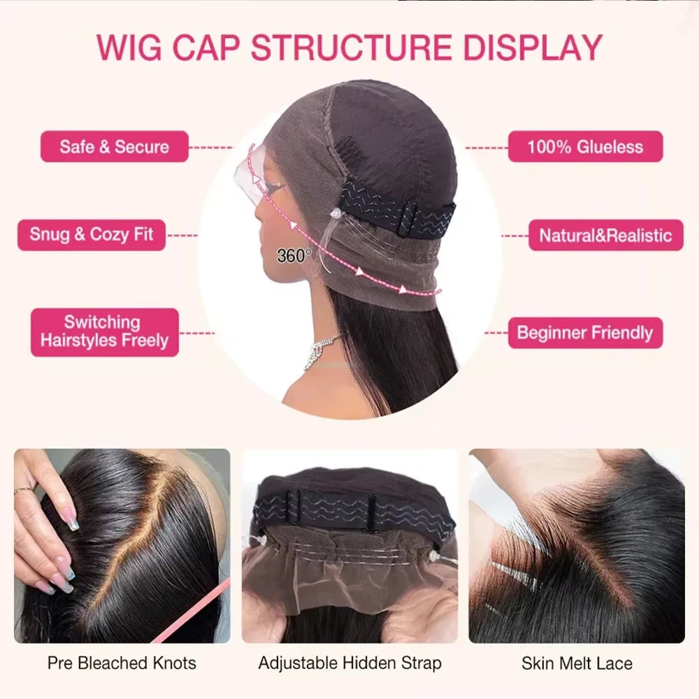 250Density 360 Full Lace Wig Invisi Strap Glueless Wig Preplucked Wig Straight HD 360 Lace Front Wig Precut Lace Glueless Wig
