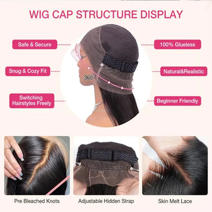 250Density 360 Full Lace Wig Invisi Strap Glueless Wig Preplucked Wig Straight HD 360 Lace Front Wig Precut Lace Glueless Wig